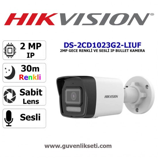 Hikvision DS-2CD1023G2-LIUF 2MP gece renkli sesli dış mekan bullet güvenlik kamerası